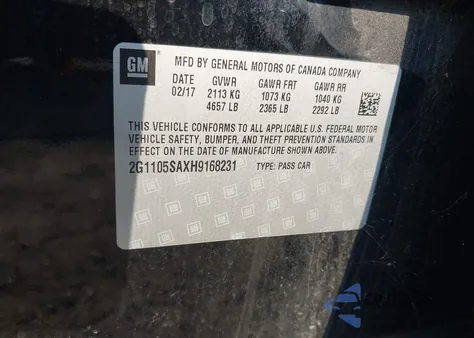 2017 Chevrolet Impala 1Lt z USA, uszkodzony, nr VIN 2G1105SAXH9168231